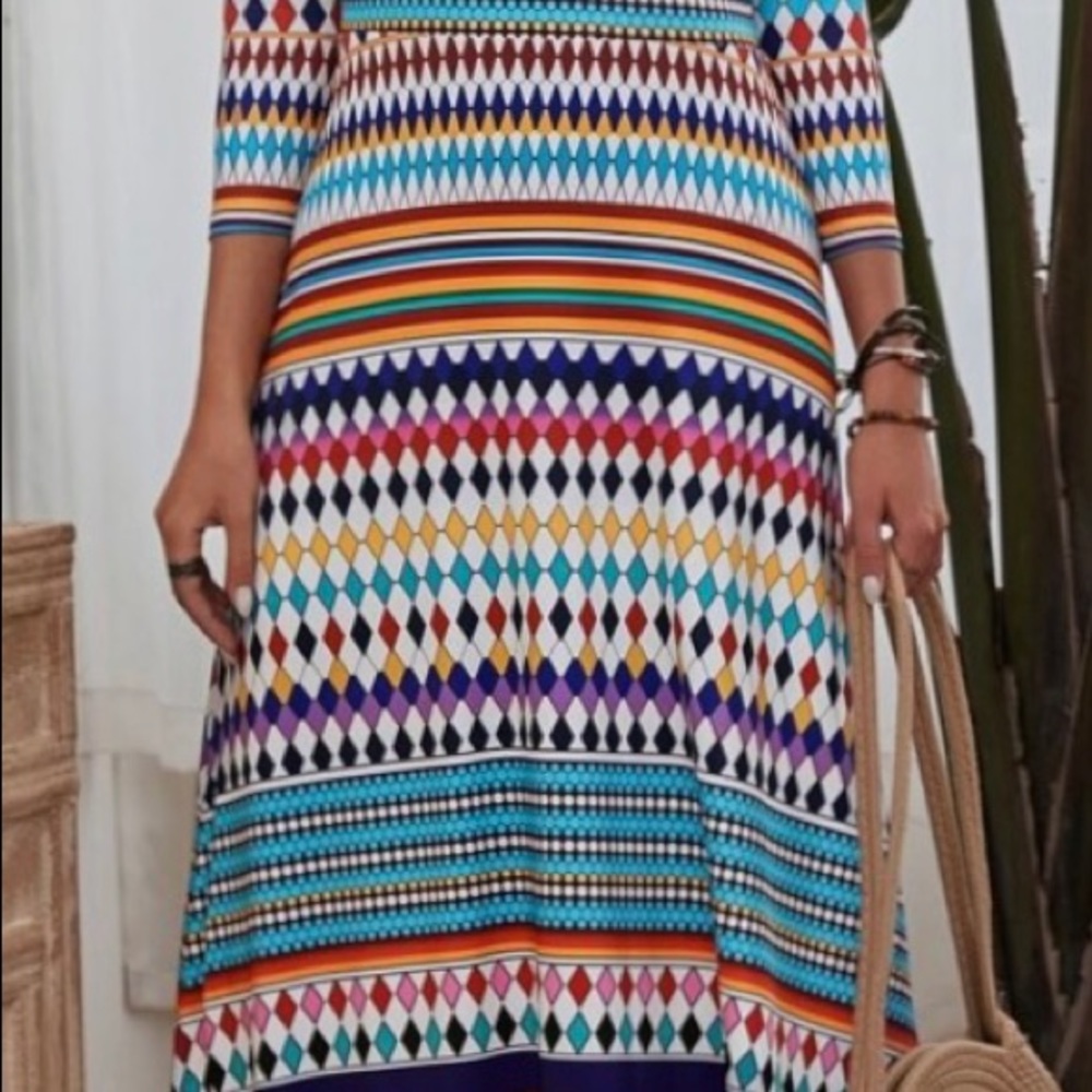 Striped Argyle A Lined Dress - Picture 3 of 4